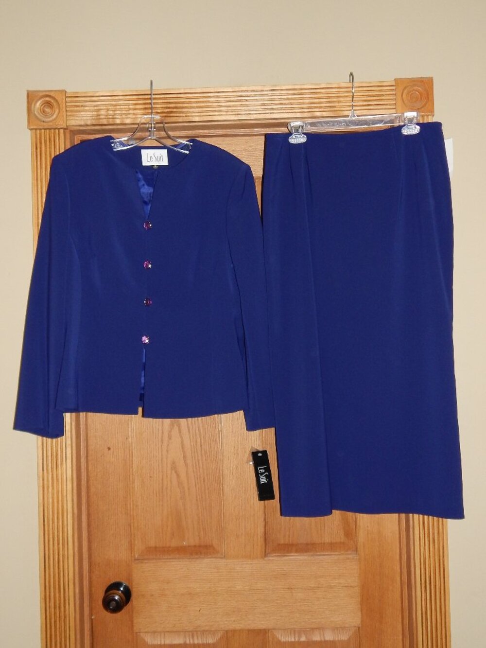 NEW NWT Le Suit Women's Size 14 Blazer Jacket Skirt Lined Suit Set Navy Blue